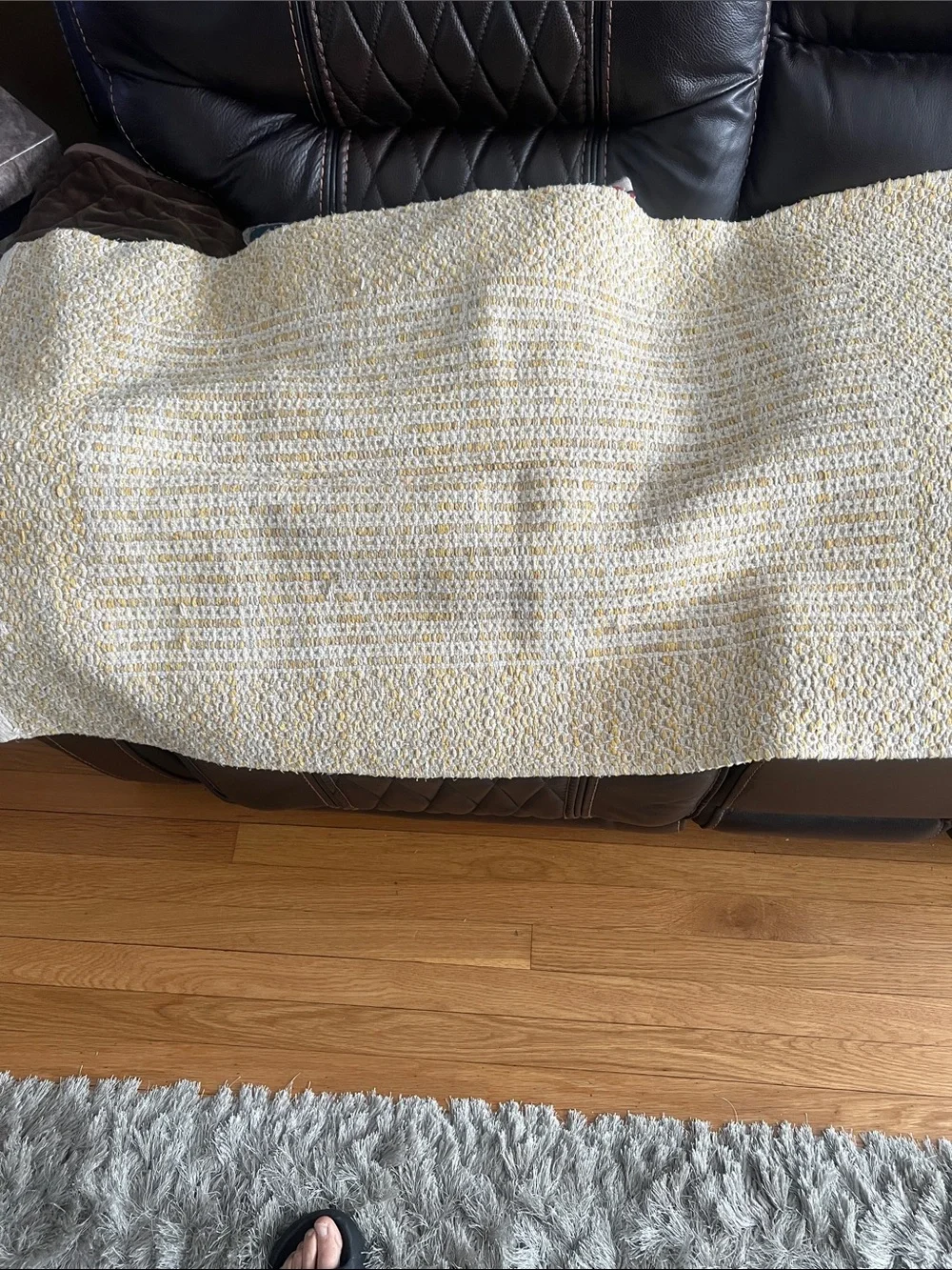 Handwoven Yellow and White runner/rug. 42x25